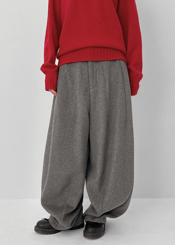 (UNISEX) Owl Back Band Wide Balloon Fit Slacks (70% Wool)