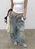(UNISEX) Solpeng Folding Damaged Wide Denim Pants