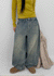 (UNISEX) Puening Pintuck Washed Wide Denim Pants
