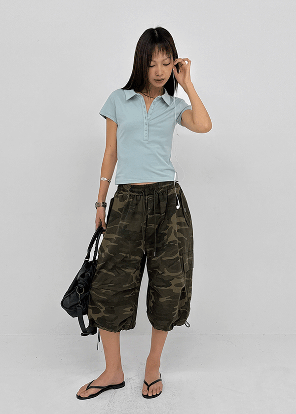 (UNISEX) GeulEum Camo Bermuda Banding Pants