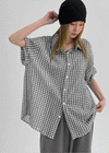 (UNISEX) Dalpo Seersucker Short Sleeve Check Shirt