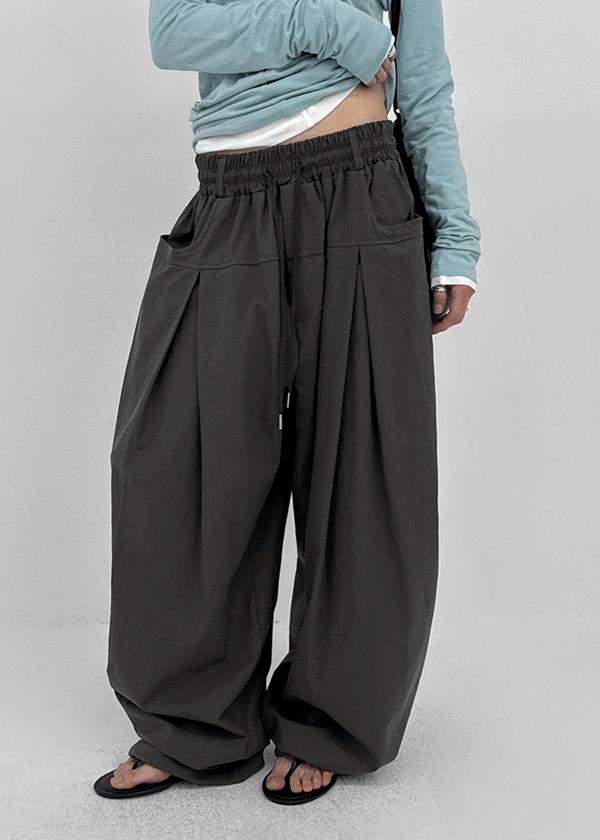 (UNISEX) Eiko Pintuck Wide Elastic Waist Pants
