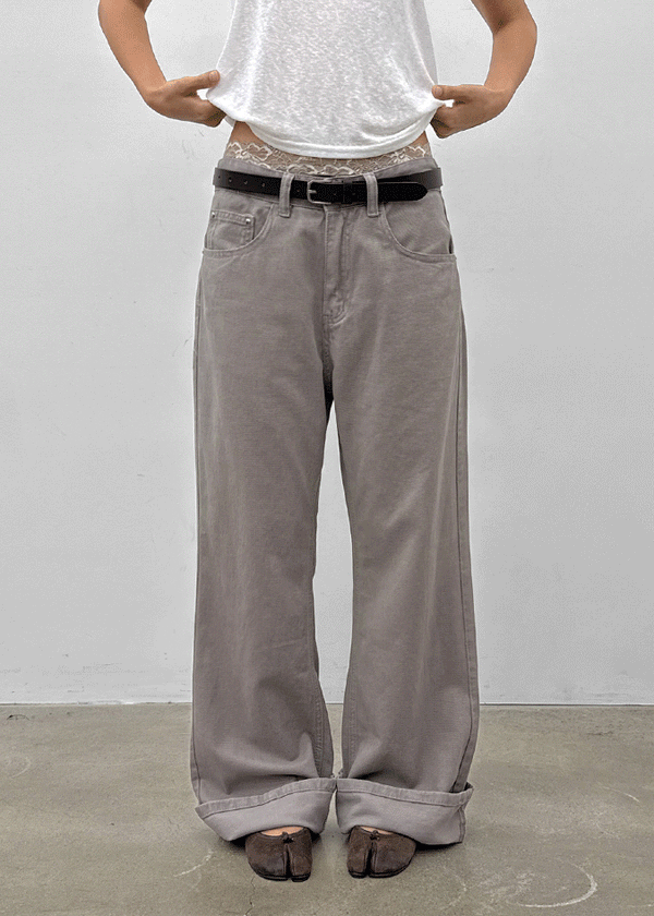 (UNISEX) Tab Semi-Bootcut Wide Pants