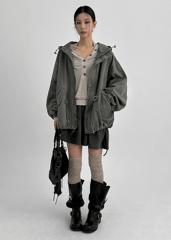 (UNISEX) Chestnut Washed Bomber Jacket