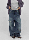 (UNISEX) Caval Damaged Wide Denim Pants
