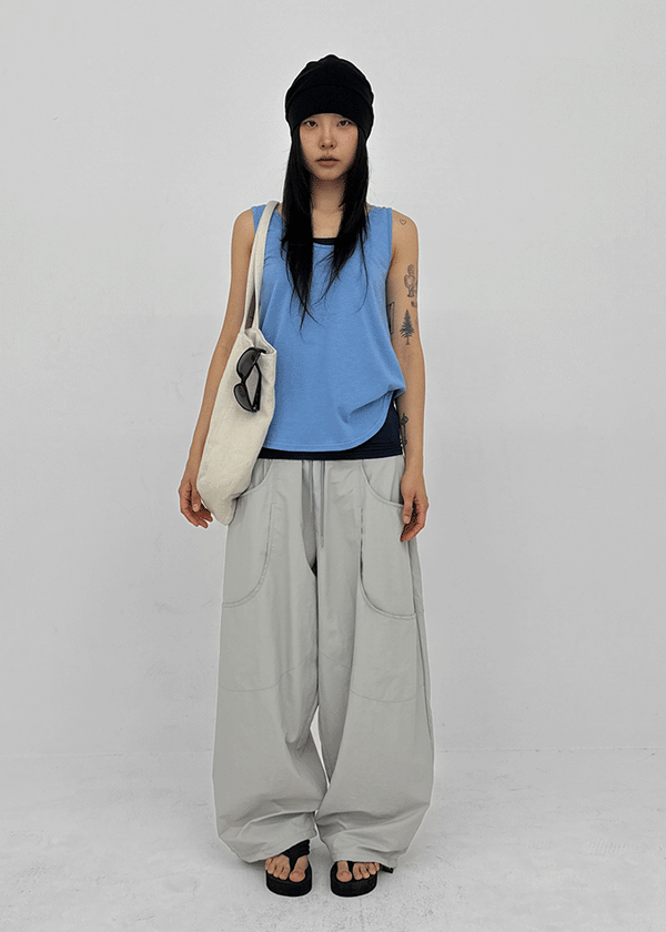 (UNISEX) Whittle Nylon Cut-out Wide Elastic Pants