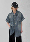(UNISEX) Neverby Oversized Denim Short Sleeve Shirt