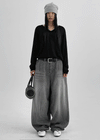 (UNISEX) Montton Stripe Wide Denim Balloon Pants