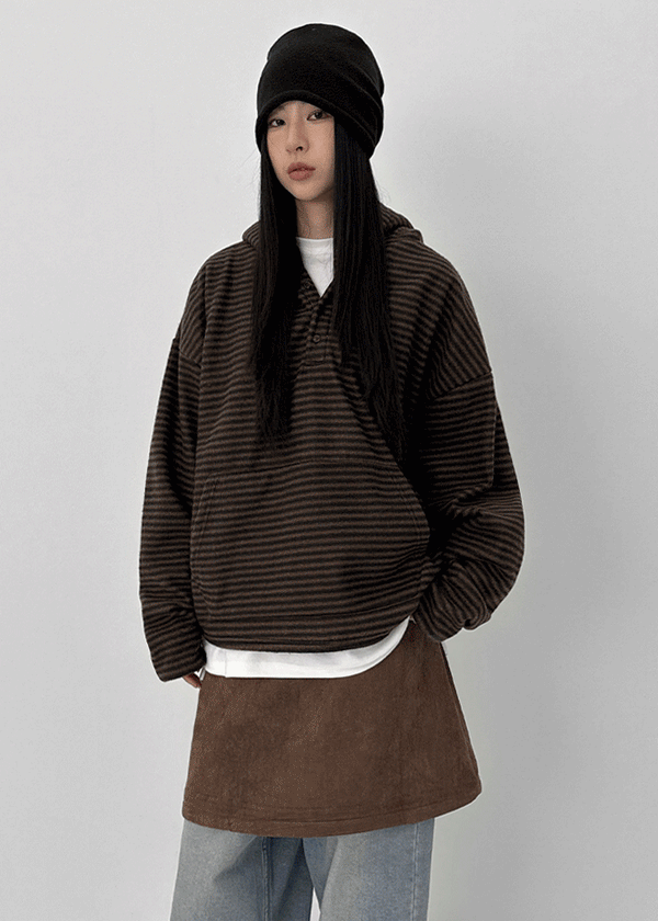 (UNISEX) Hackin Stripe Fleece Warmer Hoodie