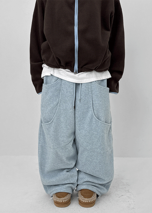 (UNISEX) Wicket Cut Balloon Fleece Wide Banding Pants