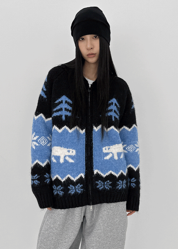 (UNISEX) Hito Cowichan Wool Two-way Knit Zip-up