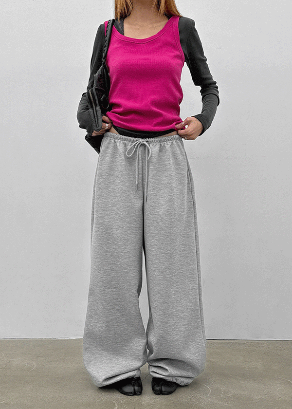 (UNISEX) Pluck Wide Elastic String Pants