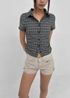[MADE] Seriu Checked Shirring Short-Sleeve Shirt