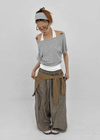 Pep Fun Layered Halter Off-shoulder Short Sleeve Tee