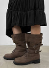 Hermit Buckle Lace-up Mid-calf Boots