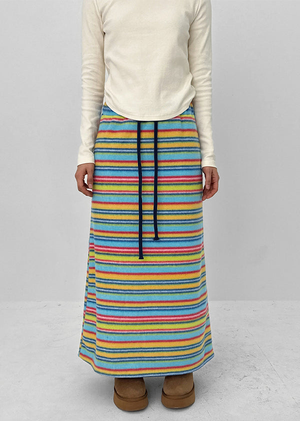 Curie Stripe Fleece Banding Long Skirt