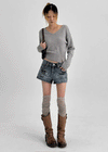 Nissi V-neck Slit Button Knit