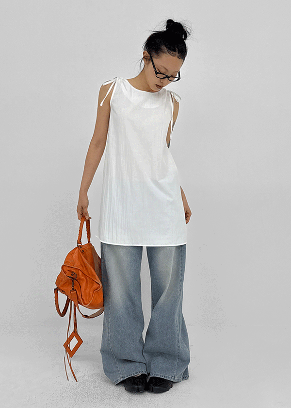 Cantut Shirred Ribbon Nylon Mini Dress