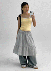 Robellon Banding Check Tiered Midi Skirt
