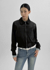 Áo khoác da lộn nửa crop Barb Western