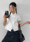 Lanby Pocket Asymmetric Button Puff Shirt