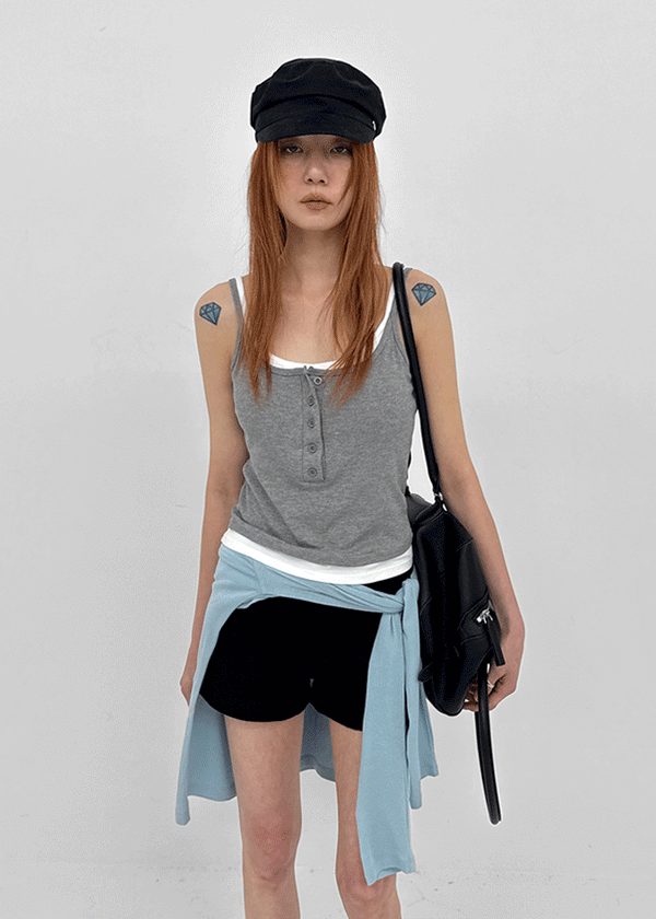 Flobin Button Layered Sleeveless (Built-in Cap)