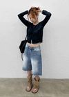 Rockyout Washed Back Pocket Bermuda Denim Pants