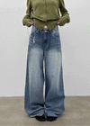 Tair back pocket wide denim pants