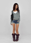 Up low-waist denim shorts