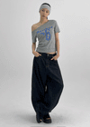 Ranno Printed Asymmetric Off-Shoulder Short Sleeve Tee