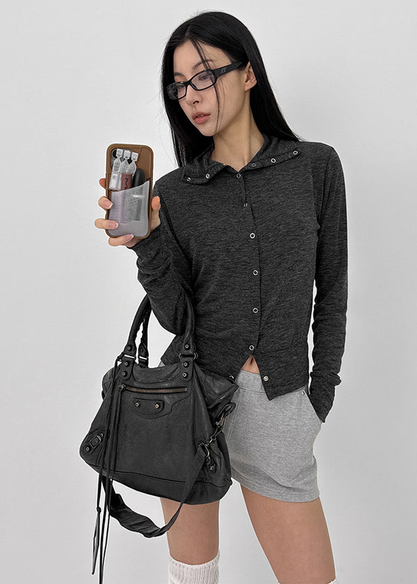 Longle High-neck Eyelet Cardigan