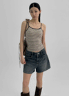 Raviol Stripe Cap Sleeveless Top (Built-in Cap)