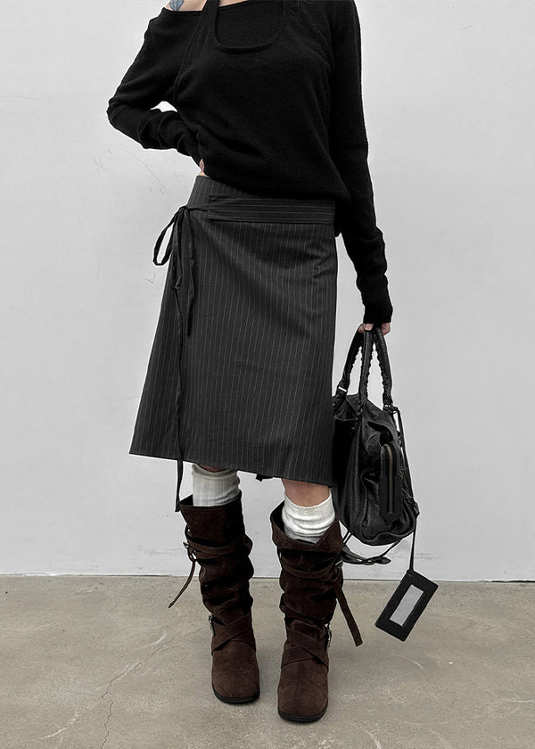 Eve Striped Flare Midi Skirt (Belt Set)