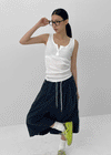 Rollpo Henley Neck Ribbed Sleeveless Top