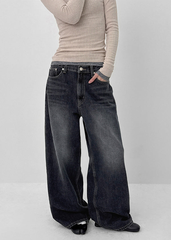 Takuta Washed Wide Fleece Denim Pants