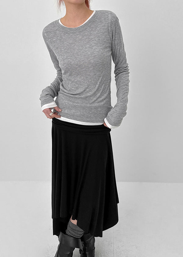 Fredit Tencel Layered Long Sleeve T-shirt
