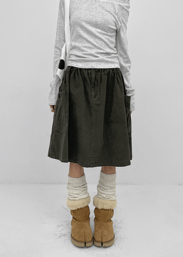 Moard Washed Cargo Flare Midi Skirt