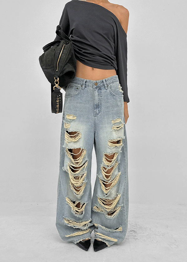 Gilite Damaged Wide Denim Pants