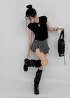 Div Slit Pleated Mini Skirt Pants