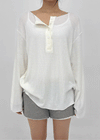 Mocob Henley Neck Loose Fit Waffle Long Sleeve Tee