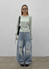 Kran Damage Balloon Wide Denim Pants