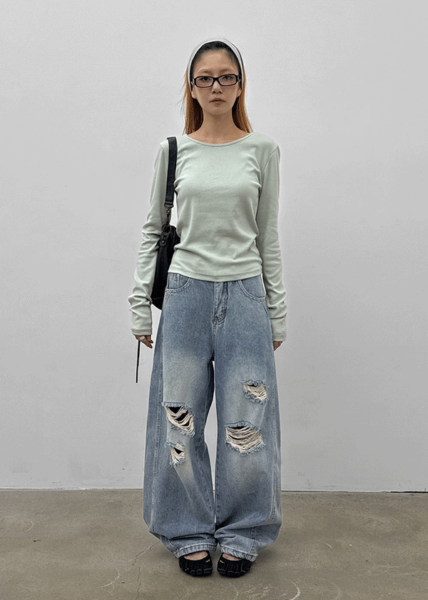 Kran Damage Balloon Wide Denim Pants