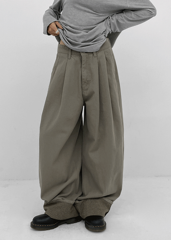 Pia check wide cotton pants