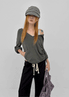 Lafont Henley Neck Two-Way Hooded Long Sleeve Tee