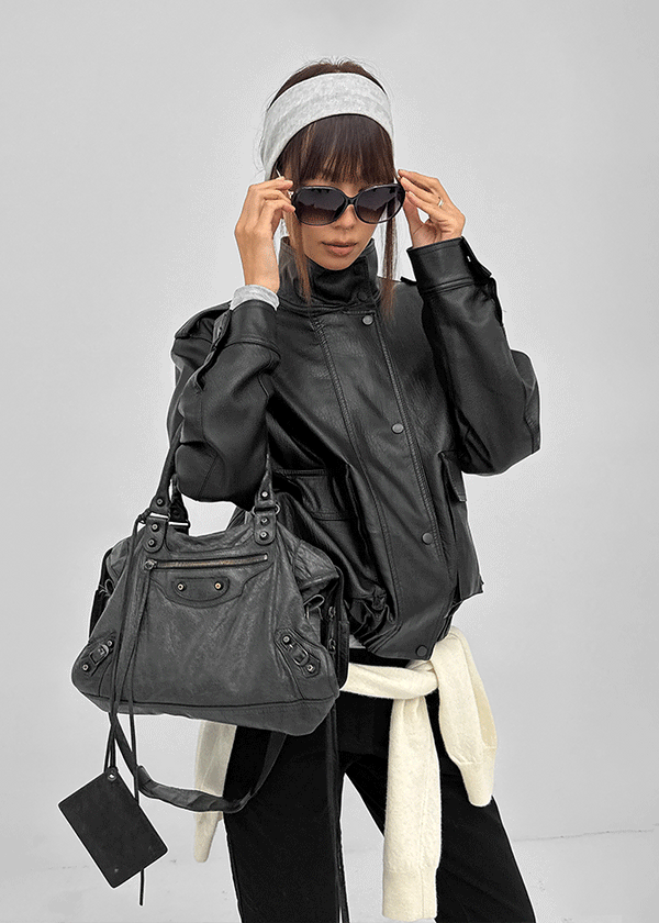 Rover high-neck leather jumper