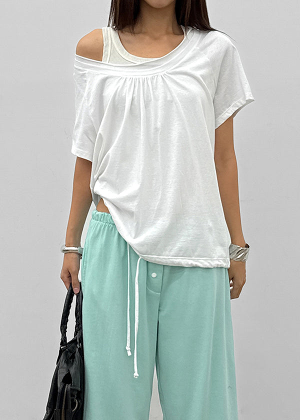 Kyouul Shirred Strap One-Shoulder Short Sleeve Tee