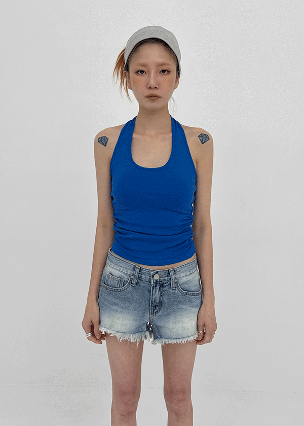 Pikung Shirred Crop Halter Sleeveless (Built-in Cap)