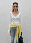 Creen Lace Deep V-Neck Long Sleeve Tee