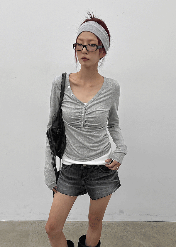 Jade Shirred Staff Long Sleeve Tee