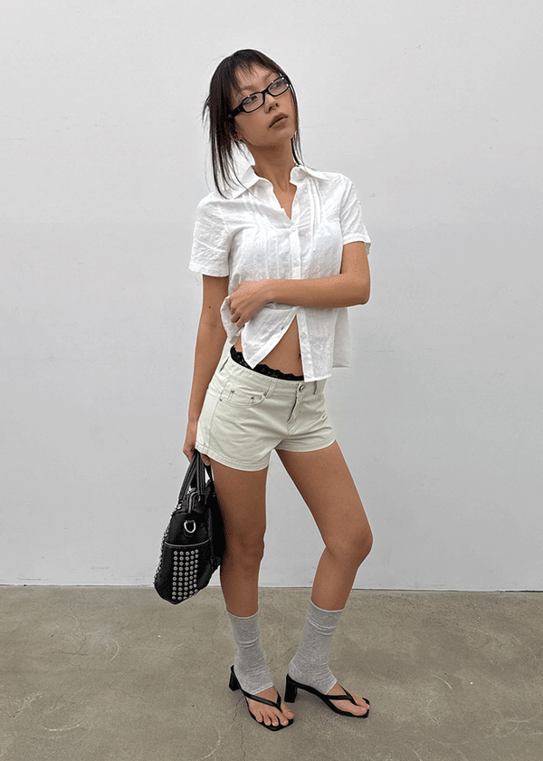 T-farm Pintuck Short Sleeve Check Shirt